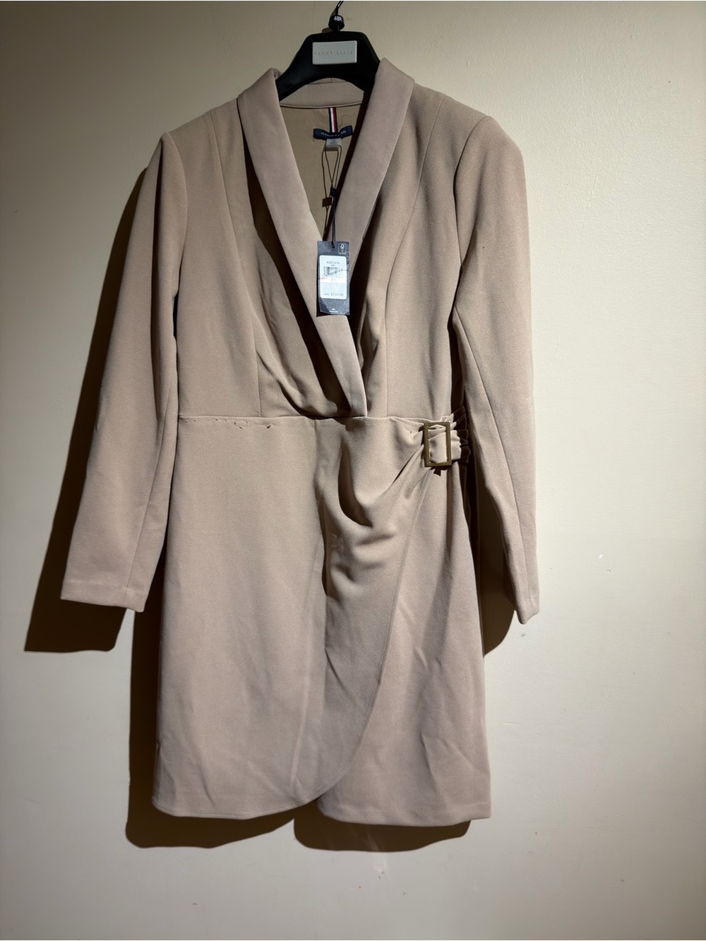 Tommy Hilfiger Taupe Backless Wrap Dress with Buckle Detail